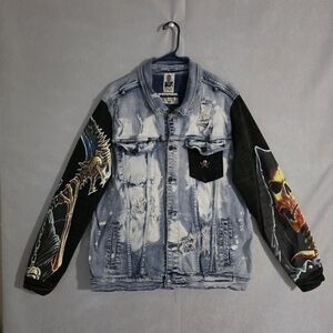 Industrial Indigo Mens Grim Reaper Premium Denim Jacket Size XXL